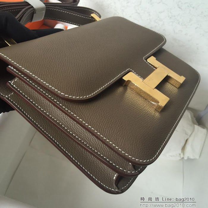 HERMES愛馬仕 Constance 空姐包 大象灰 金銀扣 原廠Epsom皮 原版五金 蜜蠟線縫製 單肩斜挎包  Ama1259